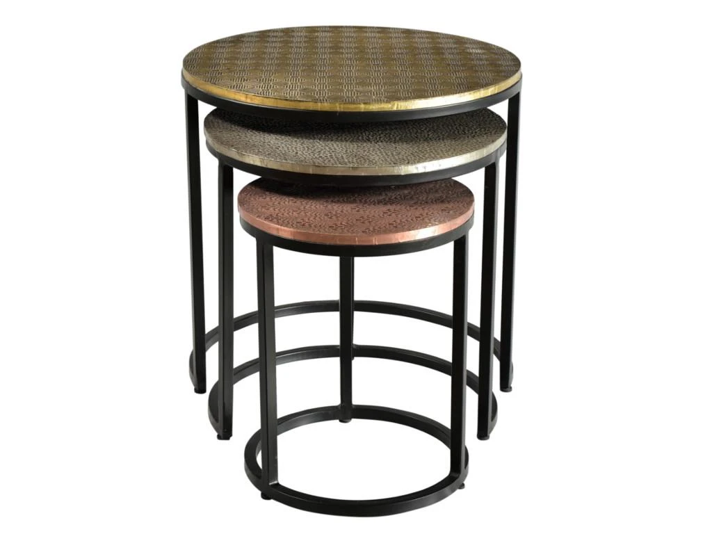 Tables Basses Gigognes BELAMI - Motifs Sculptés - Métal - Coloris : Doré, Argent, Cuivre 4 Tables Basses Gigognes BELAMI - Motifs Sculptés - Métal - Coloris : Doré, Argent, Cuivre – Image 2