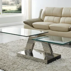 Table Basse Avec Plateaux Pivotants OYRUS - Verre Trempé & Métal