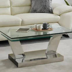 Table Basse Avec Plateaux Pivotants OYRUS - Verre Trempé & Métal -Pas Cher Mobiliora Magasin table basse 300771