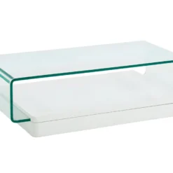 Table Basse GLOSSIE - Verre Courbé & MDF Laqué Blanc -Pas Cher Mobiliora Magasin table basse 300813