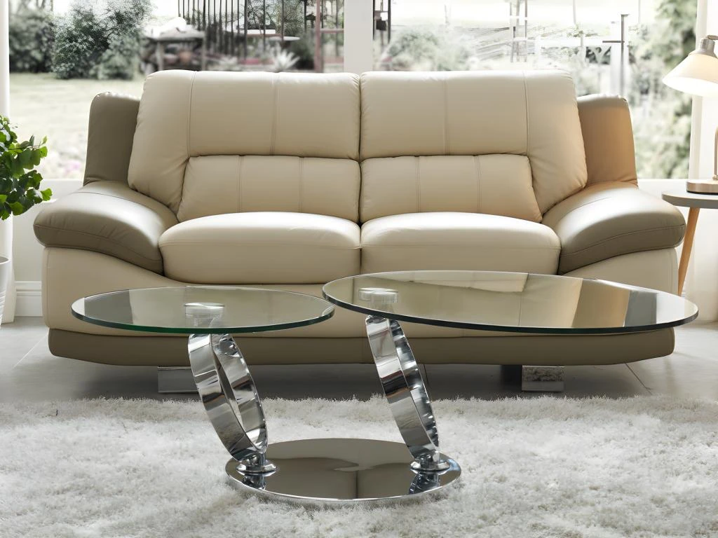 Table Basse Avec Plateaux Pivotants - Verre Trempé Et Métal - JOLINE 12 Table Basse Avec Plateaux Pivotants - Verre Trempé Et Métal - JOLINE – Image 10