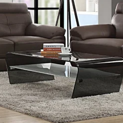 Table Basse - Verre Trempé Noir - Tablette Blanche Laquée - KELLY -Pas Cher Mobiliora Magasin table basse 305855