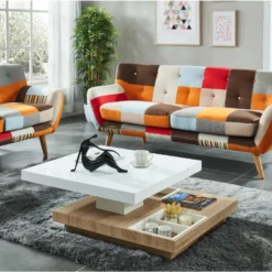 Table Basse - Plateau Pivotant - MDF Laqué Blanc Et Chêne - FAUSTO II -Pas Cher Mobiliora Magasin table basse 338113