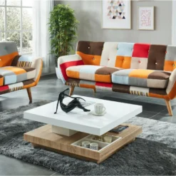 Table Basse - Plateau Pivotant - MDF Laqué Blanc Et Chêne - FAUSTO II -Pas Cher Mobiliora Magasin table basse 338119