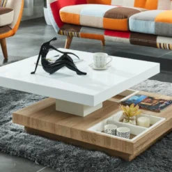 Table Basse - Plateau Pivotant - MDF Laqué Blanc Et Chêne - FAUSTO II -Pas Cher Mobiliora Magasin table basse 338121