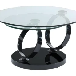 Table Basse Avec Plateaux Pivotants JOLINE - Verre Trempé Transparent Et Pied Chromé Noir -Pas Cher Mobiliora Magasin table basse 351339