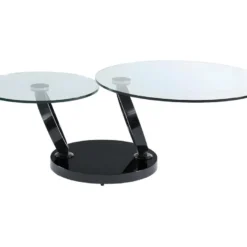 Table Basse Avec Plateaux Pivotants JOLINE - Verre Trempé Transparent Et Pied Chromé Noir -Pas Cher Mobiliora Magasin table basse 351341
