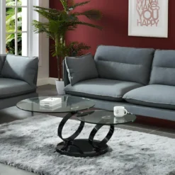 Table Basse Avec Plateaux Pivotants JOLINE - Verre Trempé Transparent Et Pied Chromé Noir -Pas Cher Mobiliora Magasin table basse 351347