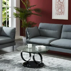 Table Basse Avec Plateaux Pivotants JOLINE - Verre Trempé Transparent Et Pied Chromé Noir -Pas Cher Mobiliora Magasin table basse 351349