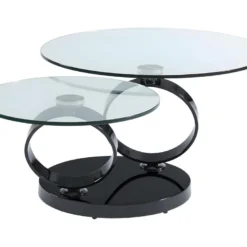 Table Basse Avec Plateaux Pivotants JOLINE - Verre Trempé Transparent Et Pied Chromé Noir -Pas Cher Mobiliora Magasin table basse 351353