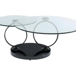 Table Basse Avec Plateaux Pivotants JOLINE - Verre Trempé Transparent Et Pied Chromé Noir -Pas Cher Mobiliora Magasin table basse 351355