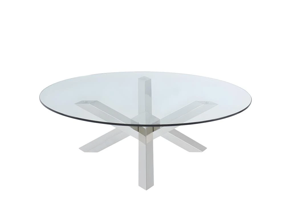 Table Basse Ronde LEONORA - Verre Trempé Et Pieds Croisés En Acier 6 Table Basse Ronde LEONORA - Verre Trempé Et Pieds Croisés En Acier – Image 4
