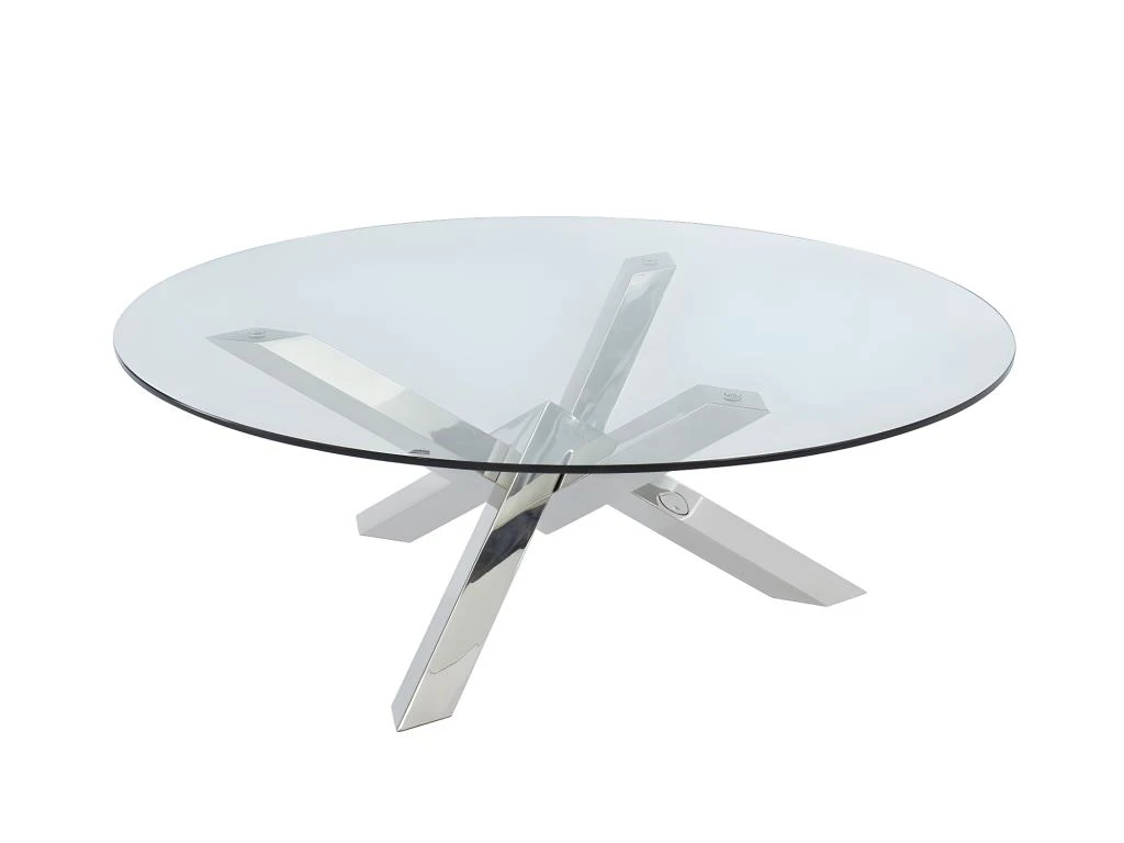 Table Basse Ronde LEONORA - Verre Trempé Et Pieds Croisés En Acier 5 Table Basse Ronde LEONORA - Verre Trempé Et Pieds Croisés En Acier – Image 3