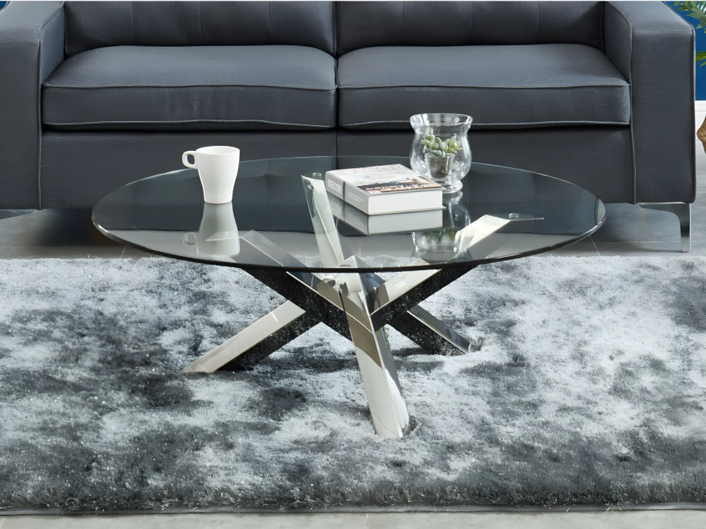 Table Basse Ronde LEONORA - Verre Trempé Et Pieds Croisés En Acier 3 Table Basse Ronde LEONORA - Verre Trempé Et Pieds Croisés En Acier