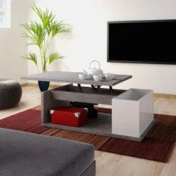 Table Basse ALDANA - Plateau Relevable - Bois & MDF - Béton Et Blanc 15 Table Basse ALDANA - Plateau Relevable - Bois & MDF - Béton Et Blanc -Pas Cher Mobiliora Magasin table basse 354001