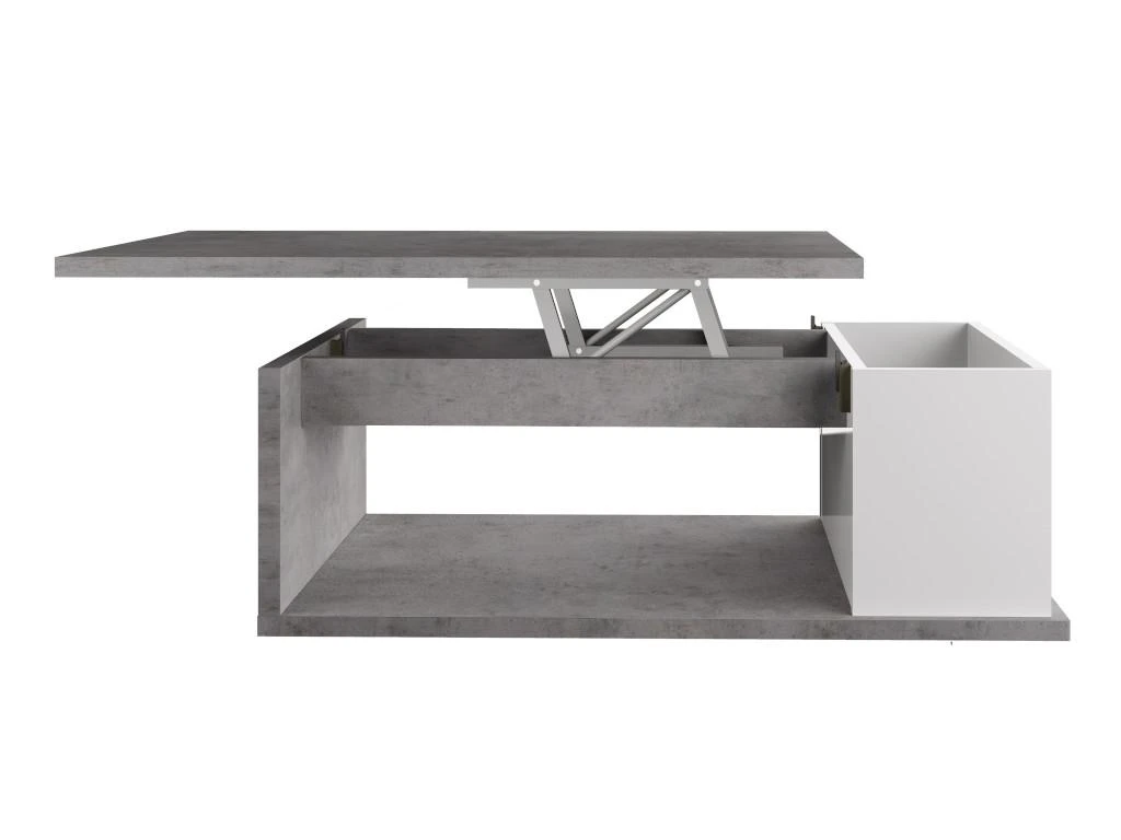 Table Basse ALDANA - Plateau Relevable - Bois & MDF - Béton Et Blanc 5 Table Basse ALDANA - Plateau Relevable - Bois & MDF - Béton Et Blanc – Image 3