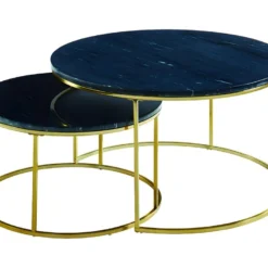 Tables Basses Gigognes ANGELA De Pascal MORABITO - Marbre Noir Et Métal Doré -Pas Cher Mobiliora Magasin table basse 355051