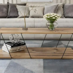 Table Basse Avec 1 étagère - Coloris : Naturel Et Noir - DELORY -Pas Cher Mobiliora Magasin table basse 3572847