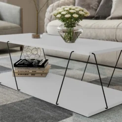 Table Basse Avec 1 étagère - Coloris : Blanc Et Noir - DELORY -Pas Cher Mobiliora Magasin table basse 3573303