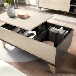 Table Basse Relevable KOLYMA - 1 Niche - Coloris : Chêne & Blanc -Pas Cher Mobiliora Magasin table basse 369701