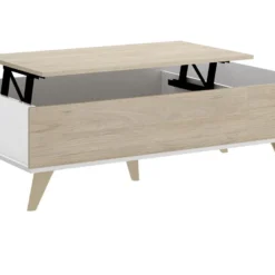 Table Basse Relevable KOLYMA - 1 Niche - Coloris : Chêne & Blanc -Pas Cher Mobiliora Magasin table basse 370099