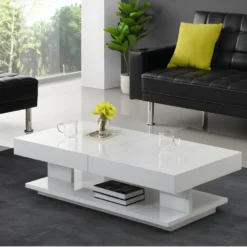 Table Basse ARAMIS Avec Rangements - MDF Laqué Blanc