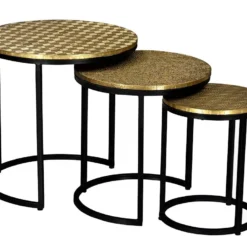 Tables Basses Gigognes BELAMI - Motifs Sculptés - Métal - Coloris : Doré Et Pieds Noirs