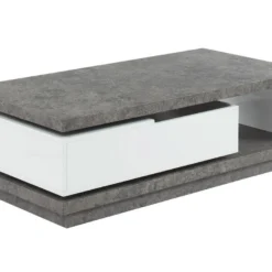 Table Basse FLAVIAN Coffre De Rangements Pivotant - MDF Blanc Laqué Et Plateau Effet Béton -Pas Cher Mobiliora Magasin table basse 387665