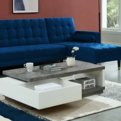 Table Basse FLAVIAN Coffre De Rangements Pivotant - MDF Blanc Laqué Et Plateau Effet Béton -Pas Cher Mobiliora Magasin table basse 387673