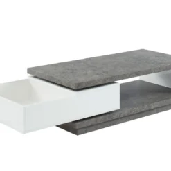 Table Basse FLAVIAN Coffre De Rangements Pivotant - MDF Blanc Laqué Et Plateau Effet Béton -Pas Cher Mobiliora Magasin table basse 387677