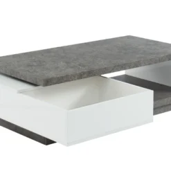 Table Basse FLAVIAN Coffre De Rangements Pivotant - MDF Blanc Laqué Et Plateau Effet Béton -Pas Cher Mobiliora Magasin table basse 387679