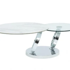 Table Basse Avec Plateaux Pivotants - Céramique, Verre Trempé Et Métal - Effet Marbre Blanc - JOLINE -Pas Cher Mobiliora Magasin table basse 388003