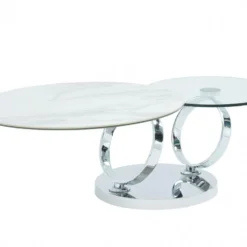 Table Basse Avec Plateaux Pivotants - Céramique, Verre Trempé Et Métal - Effet Marbre Blanc - JOLINE -Pas Cher Mobiliora Magasin table basse 388005