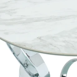 Table Basse Avec Plateaux Pivotants - Céramique, Verre Trempé Et Métal - Effet Marbre Blanc - JOLINE -Pas Cher Mobiliora Magasin table basse 388007