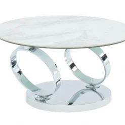 Table Basse Avec Plateaux Pivotants - Céramique, Verre Trempé Et Métal - Effet Marbre Blanc - JOLINE -Pas Cher Mobiliora Magasin table basse 388019