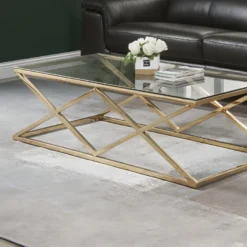 Table Basse CHARLOTTE De Pascal MORABITO - Verre Trempé Et Acier - Doré