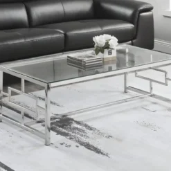 Table Basse CLOTILDE De Pascal MORABITO - Verre Trempé Et Acier - Chromé