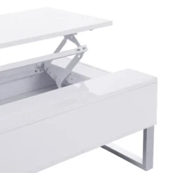 Table Basse Avec Plateau Relevable - MDF Et Métal Chromé - Blanc Laqué - SECALI -Pas Cher Mobiliora Magasin table basse 3969665