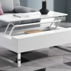 Table Basse Avec Plateau Relevable - MDF Et Métal Chromé - Blanc Laqué - SECALI -Pas Cher Mobiliora Magasin table basse 3969669