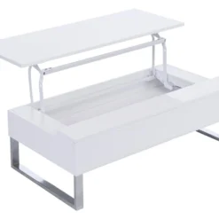 Table Basse Avec Plateau Relevable - MDF Et Métal Chromé - Blanc Laqué - SECALI -Pas Cher Mobiliora Magasin table basse 3969671