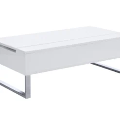 Table Basse Avec Plateau Relevable - MDF Et Métal Chromé - Blanc Laqué - SECALI -Pas Cher Mobiliora Magasin table basse 3969673