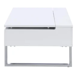 Table Basse Avec Plateau Relevable - MDF Et Métal Chromé - Blanc Laqué - SECALI -Pas Cher Mobiliora Magasin table basse 3969675