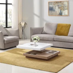 Table Basse - Plateau Pivotant - MDF Laqué Blanc Et Chêne - FAUSTO II -Pas Cher Mobiliora Magasin table basse 398191 1