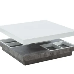Table Basse - Plateau Pivotant - MDF Laqué Blanc Et Béton - FAUSTO II -Pas Cher Mobiliora Magasin table basse 398207