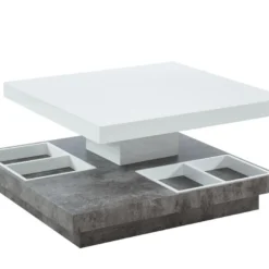 Table Basse - Plateau Pivotant - MDF Laqué Blanc Et Béton - FAUSTO II -Pas Cher Mobiliora Magasin table basse 398209