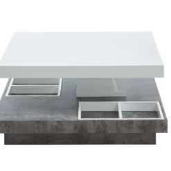 Table Basse - Plateau Pivotant - MDF Laqué Blanc Et Béton - FAUSTO II -Pas Cher Mobiliora Magasin table basse 398211