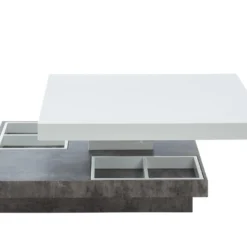 Table Basse - Plateau Pivotant - MDF Laqué Blanc Et Béton - FAUSTO II -Pas Cher Mobiliora Magasin table basse 398213