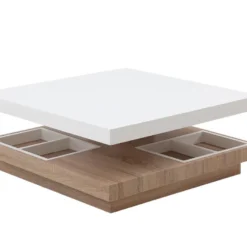 Table Basse - Plateau Pivotant - MDF Laqué Blanc Et Chêne - FAUSTO II -Pas Cher Mobiliora Magasin table basse 398227