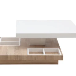 Table Basse - Plateau Pivotant - MDF Laqué Blanc Et Chêne - FAUSTO II -Pas Cher Mobiliora Magasin table basse 398229