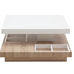 Table Basse - Plateau Pivotant - MDF Laqué Blanc Et Chêne - FAUSTO II -Pas Cher Mobiliora Magasin table basse 398231